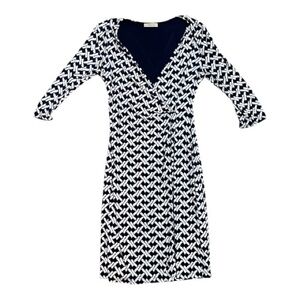 Gilli Geometric Print Wrap Dress Navy Blue White Medium